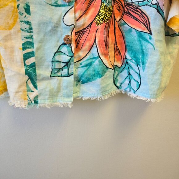 John Mark XL Floral Linen Button-Down Tropical Shirt Artsy Watercolor - Picture 5 of 13